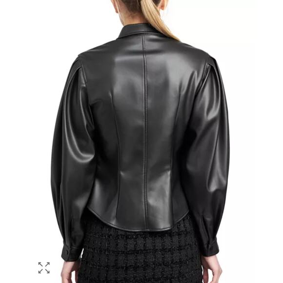 En Saison Rylee Faux Vegan Leather Button Front Long Sleeve Shirt Small S NEW - Picture 2 of 10